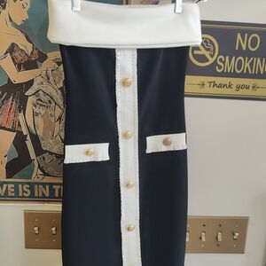 Black & White Off-Shoulder Button Front Dress